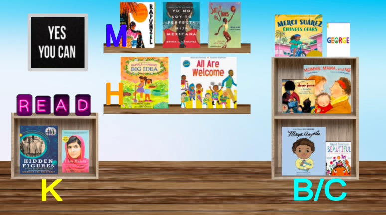 an image of a linkable library showing books for readers in a digital classroom